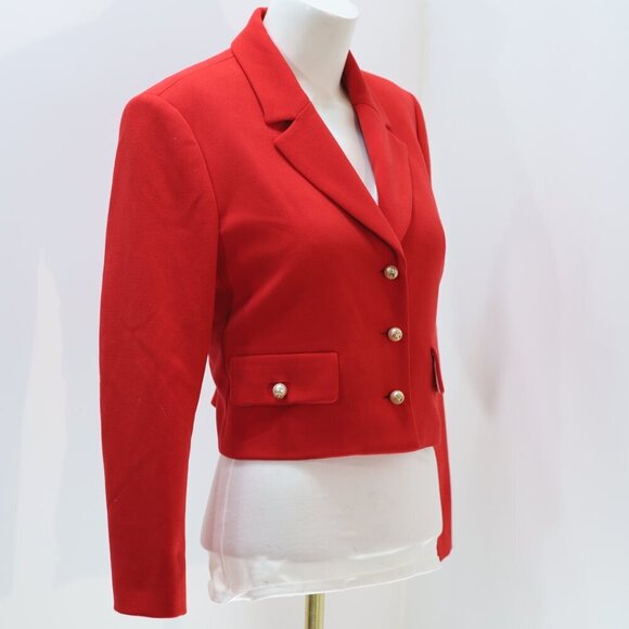 ZARA RED CROP BLAZER WITH PEARL BUTTONS Size M - Picture 3 of 4